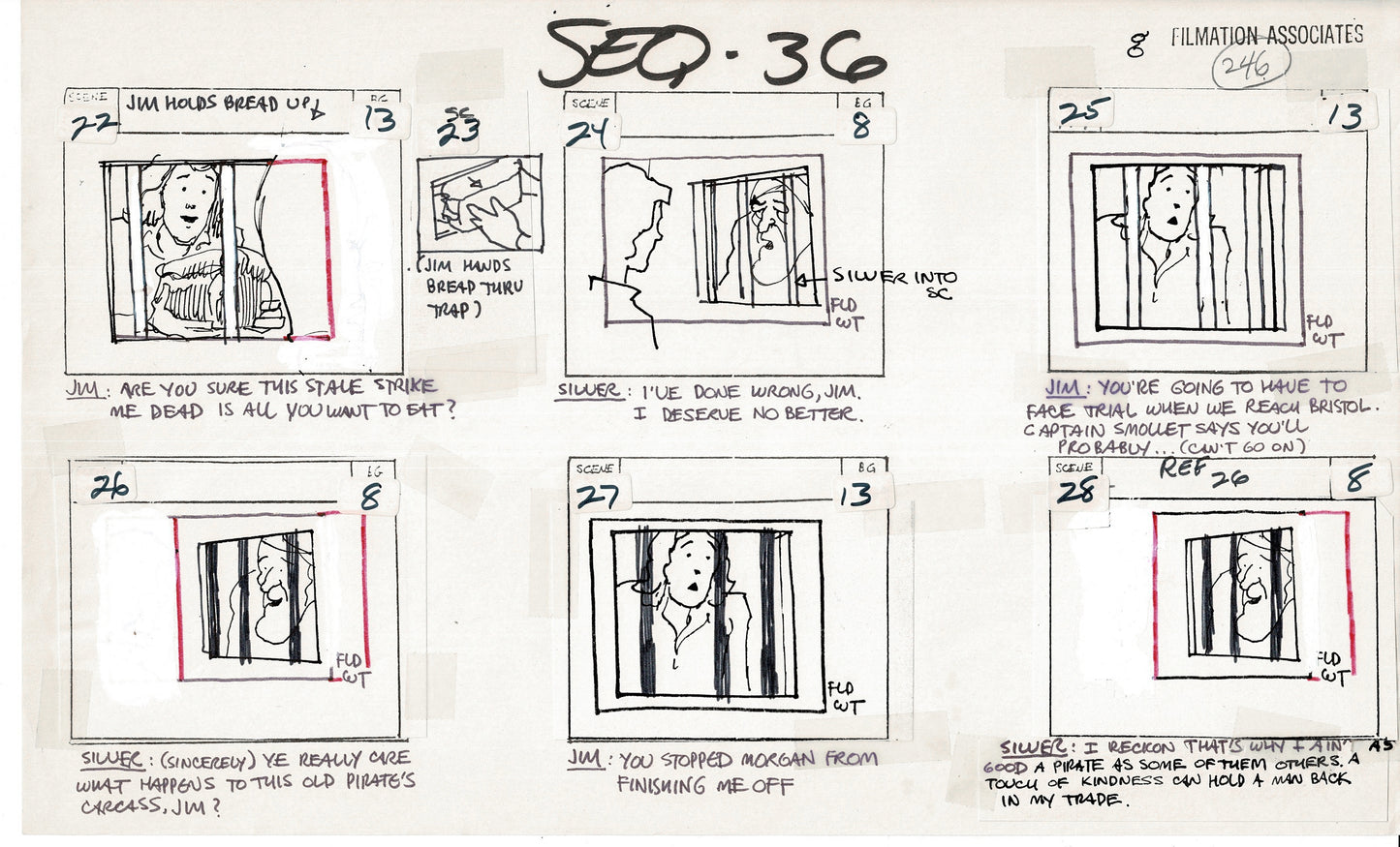 Treasure Island Storyboard Art Cartoon 2 Pages Stevenson Filmation WB 1973 E-29