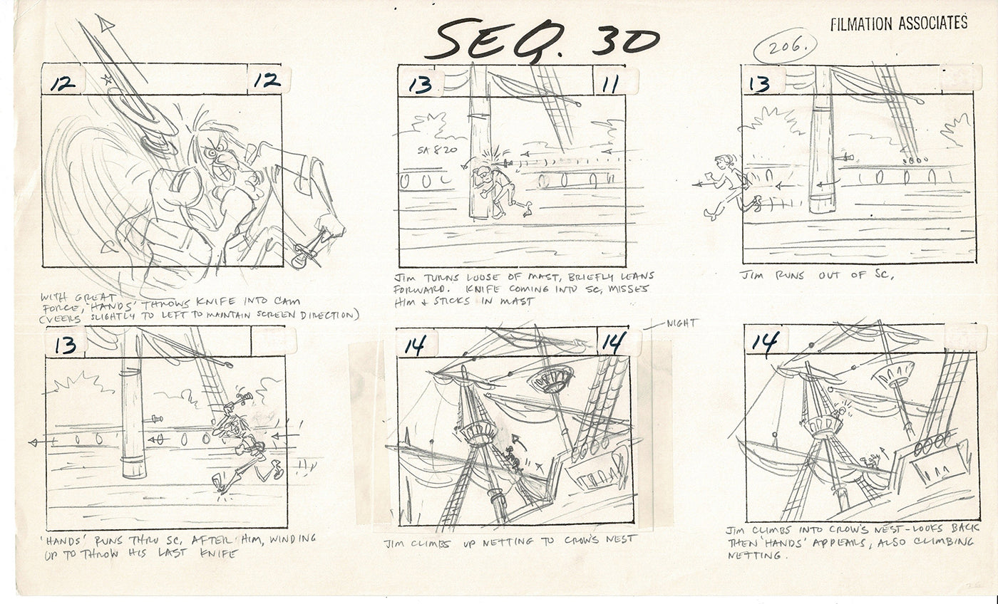 Treasure Island Storyboard Art Cartoon 2 Pages Stevenson Filmation WB 1973 D-29