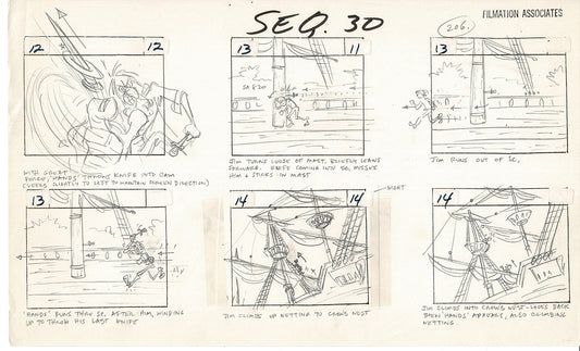 Treasure Island Storyboard Art Cartoon 2 Pages Stevenson Filmation WB 1973 D-29