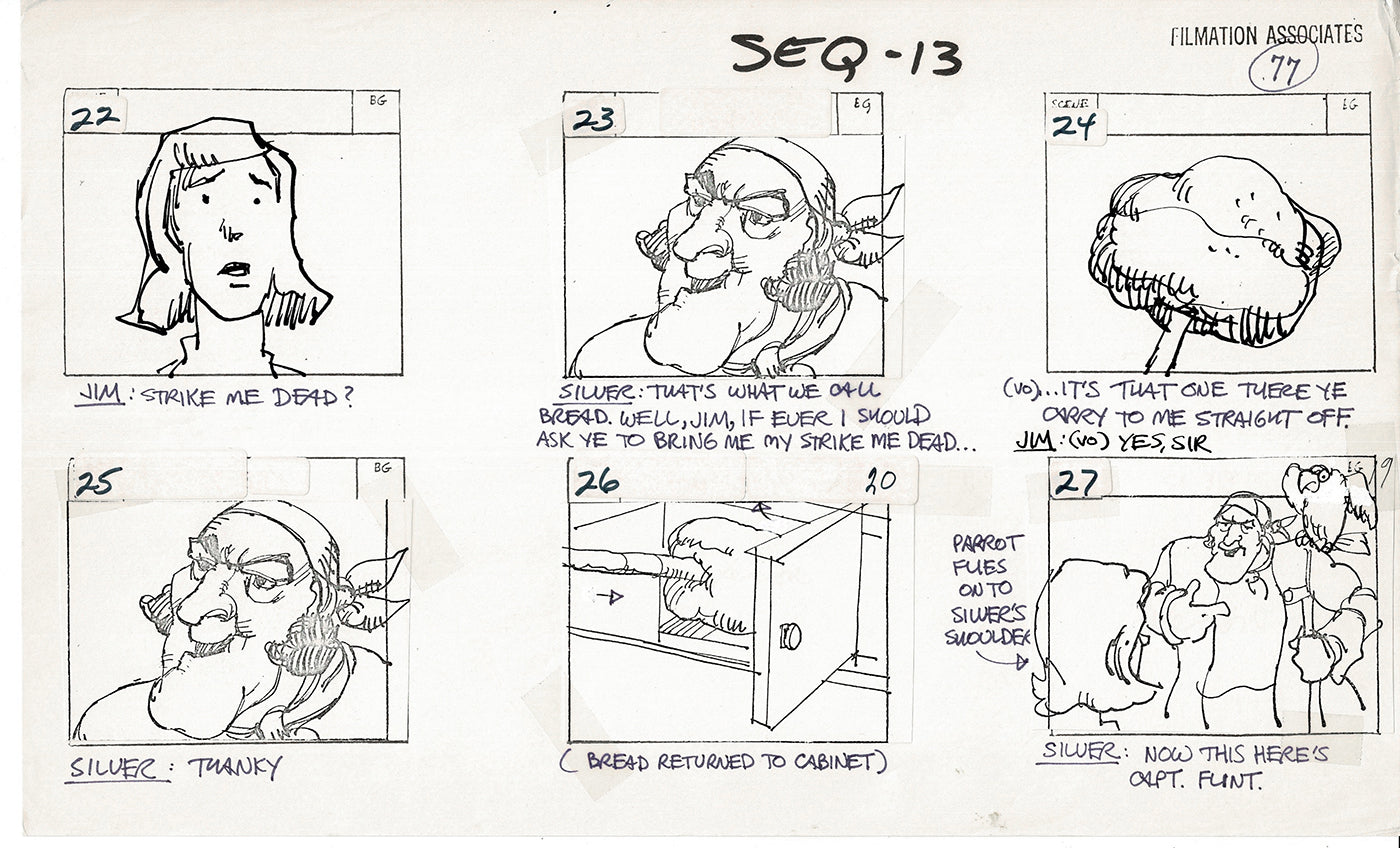 Treasure Island Storyboard Art Cartoon 2 Pages Stevenson Filmation WB 1973 B-29