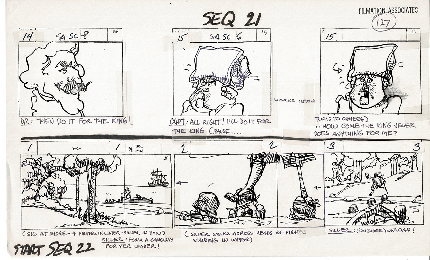Treasure Island Storyboard Art Cartoon 2 Pages Stevenson Filmation WB 1973 C-29