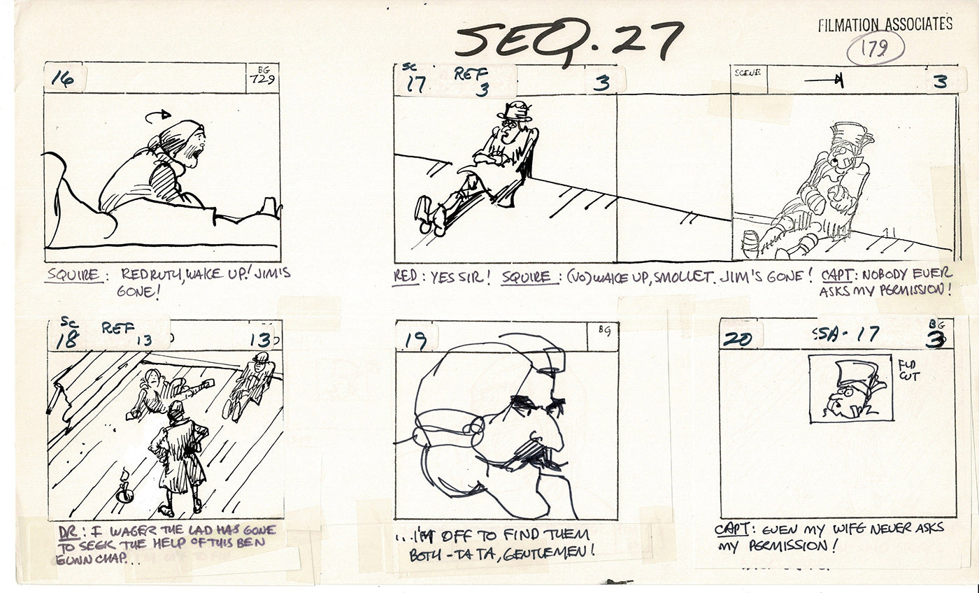Treasure Island Storyboard Art Cartoon 2 Pages Stevenson Filmation WB 1973 D-01