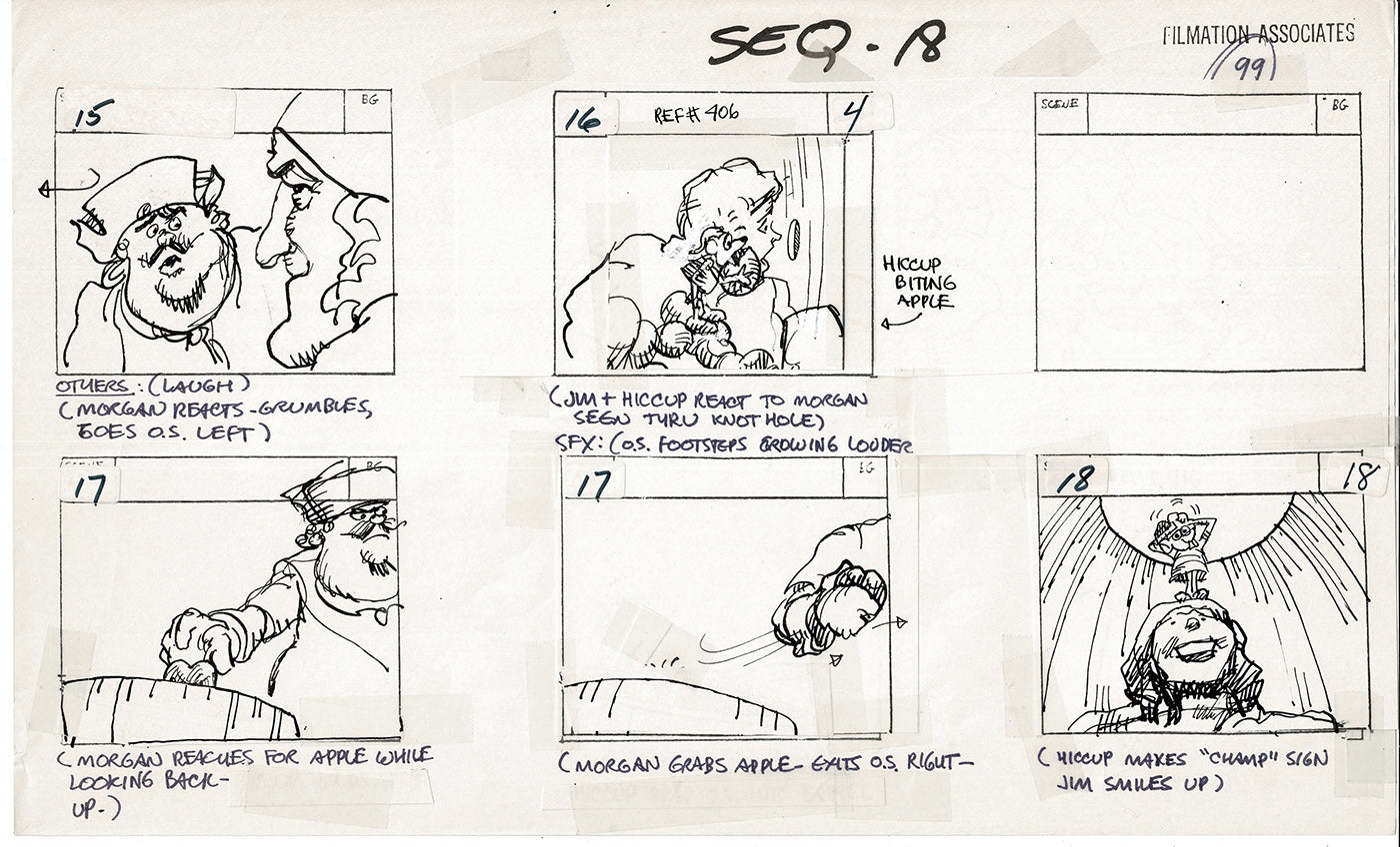 Treasure Island Storyboard Art Cartoon 2 Pages Stevenson Filmation WB 1973 C-01