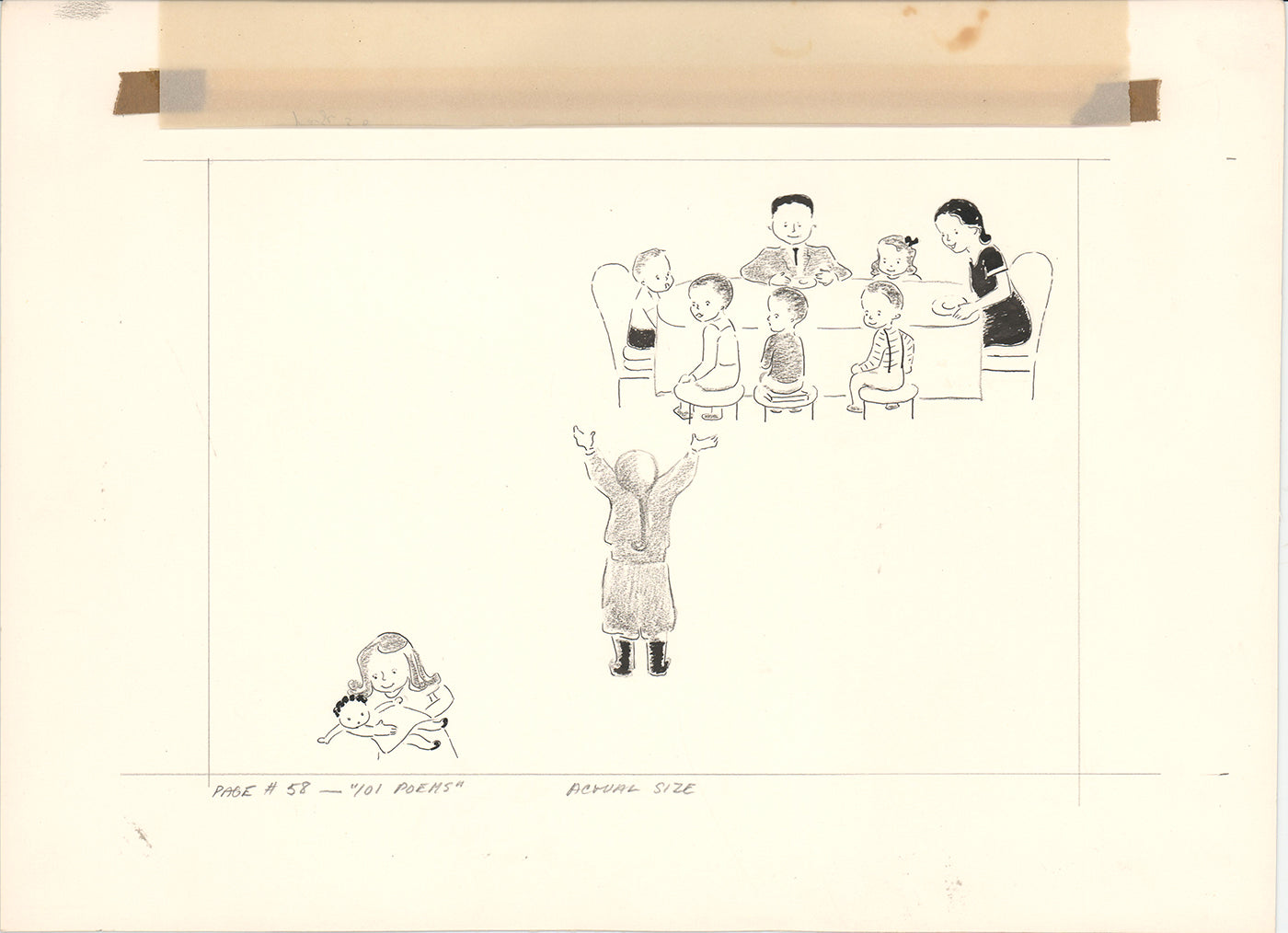 Illustration Book Page Original Drawing by Lowenheim c1978 Samuel Lowe T001