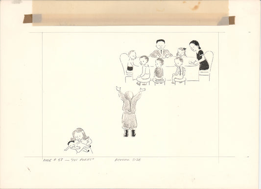Illustration Book Page Original Drawing by Lowenheim c1978 Samuel Lowe T001