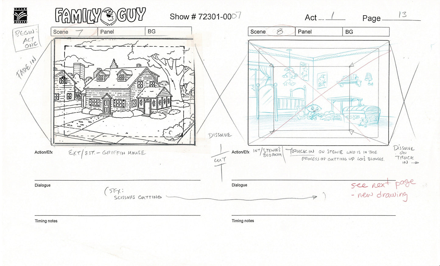 Family Guy Peter Griffin Hand-Drawn Production Animation Storyboard FOX 5