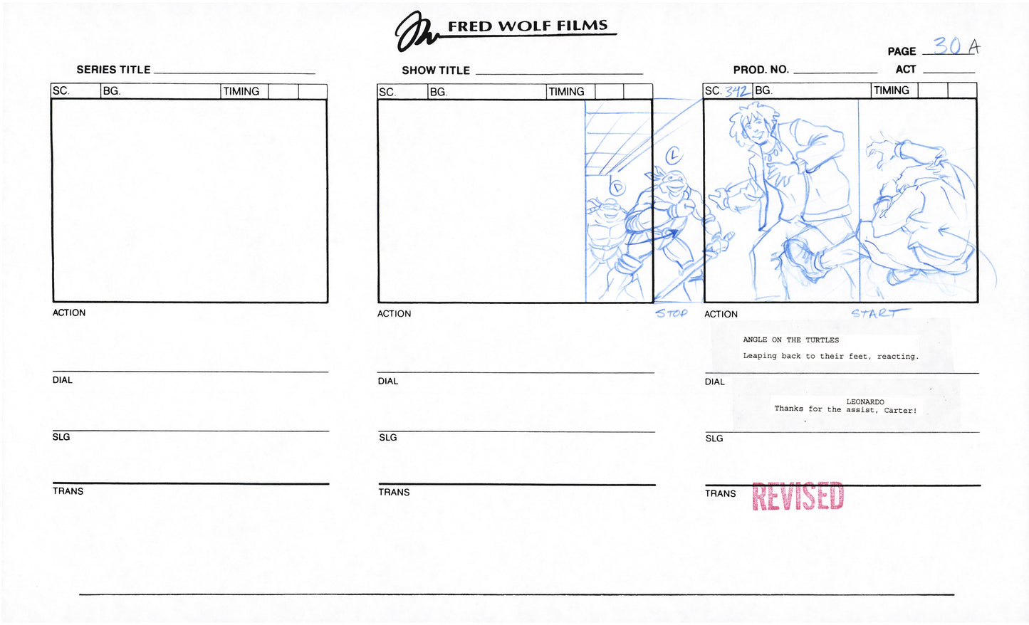 Teenage Mutant Ninja Turtles TMNT Original Production Animation Storyboard 1995 U3-30A