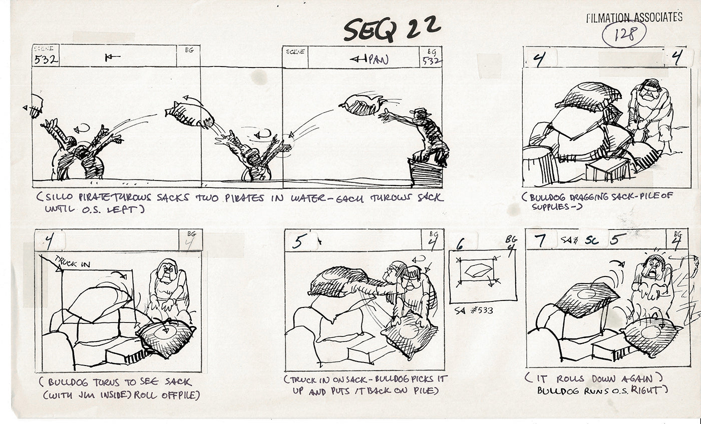 Treasure Island Storyboard Art Cartoon 2 Pages Stevenson Filmation WB 1973 C-29