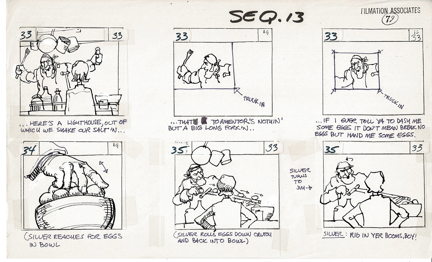 Treasure Island Storyboard Art Cartoon 2 Pages Stevenson Filmation WB 1973 B-31