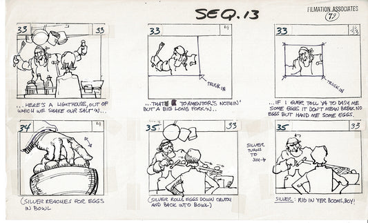 Treasure Island Storyboard Art Cartoon 2 Pages Stevenson Filmation WB 1973 B-31