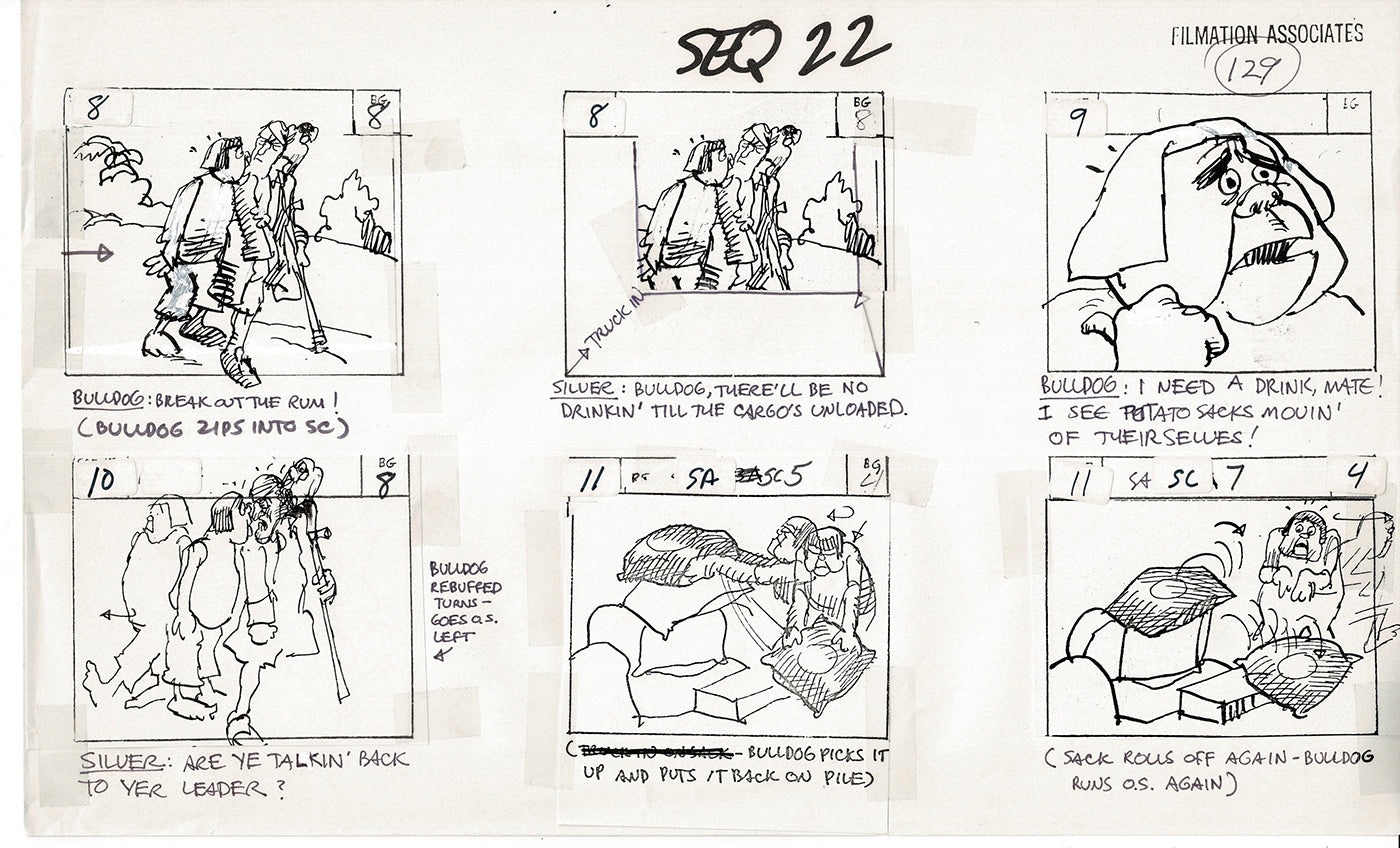 Treasure Island Storyboard Art Cartoon 2 Pages Stevenson Filmation WB 1973 C-31