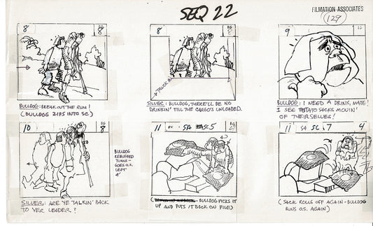 Treasure Island Storyboard Art Cartoon 2 Pages Stevenson Filmation WB 1973 C-31