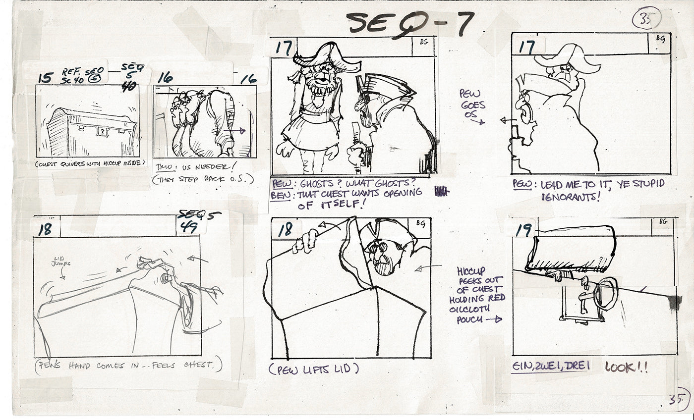 Treasure Island Storyboard Art Cartoon 2 Pages Stevenson Filmation WB 1973 A-31