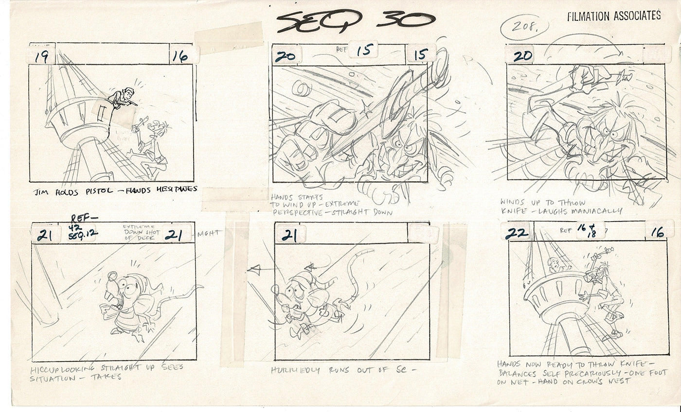 Treasure Island Storyboard Art Cartoon 2 Pages Stevenson Filmation WB 1973 D-31