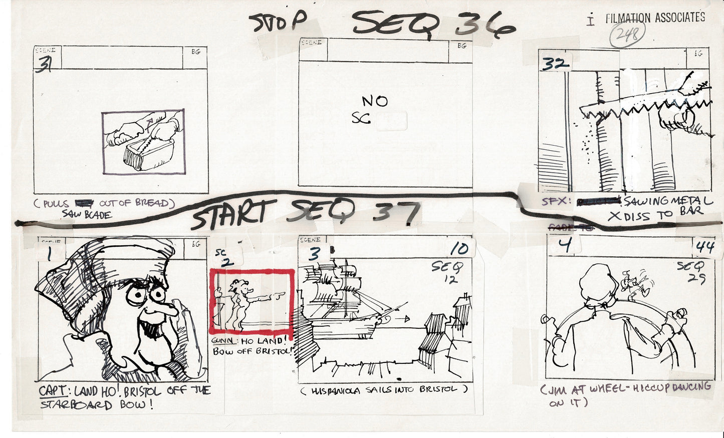 Treasure Island Storyboard Art Cartoon 2 Pages Stevenson Filmation WB 1973 E-31