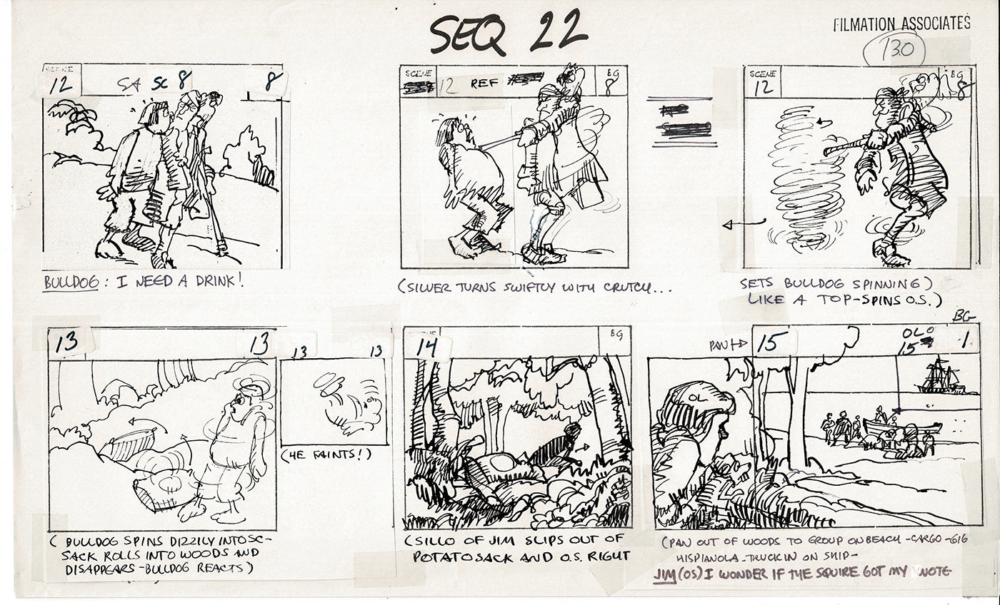 Treasure Island Storyboard Art Cartoon 2 Pages Stevenson Filmation WB 1973 C-31