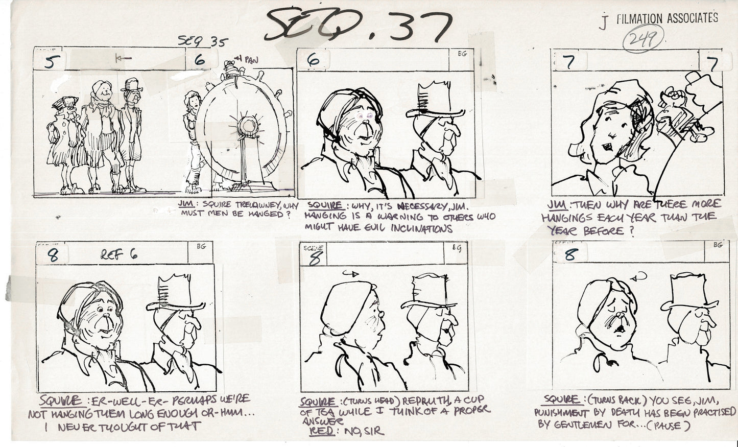 Treasure Island Storyboard Art Cartoon 2 Pages Stevenson Filmation WB 1973 E-31