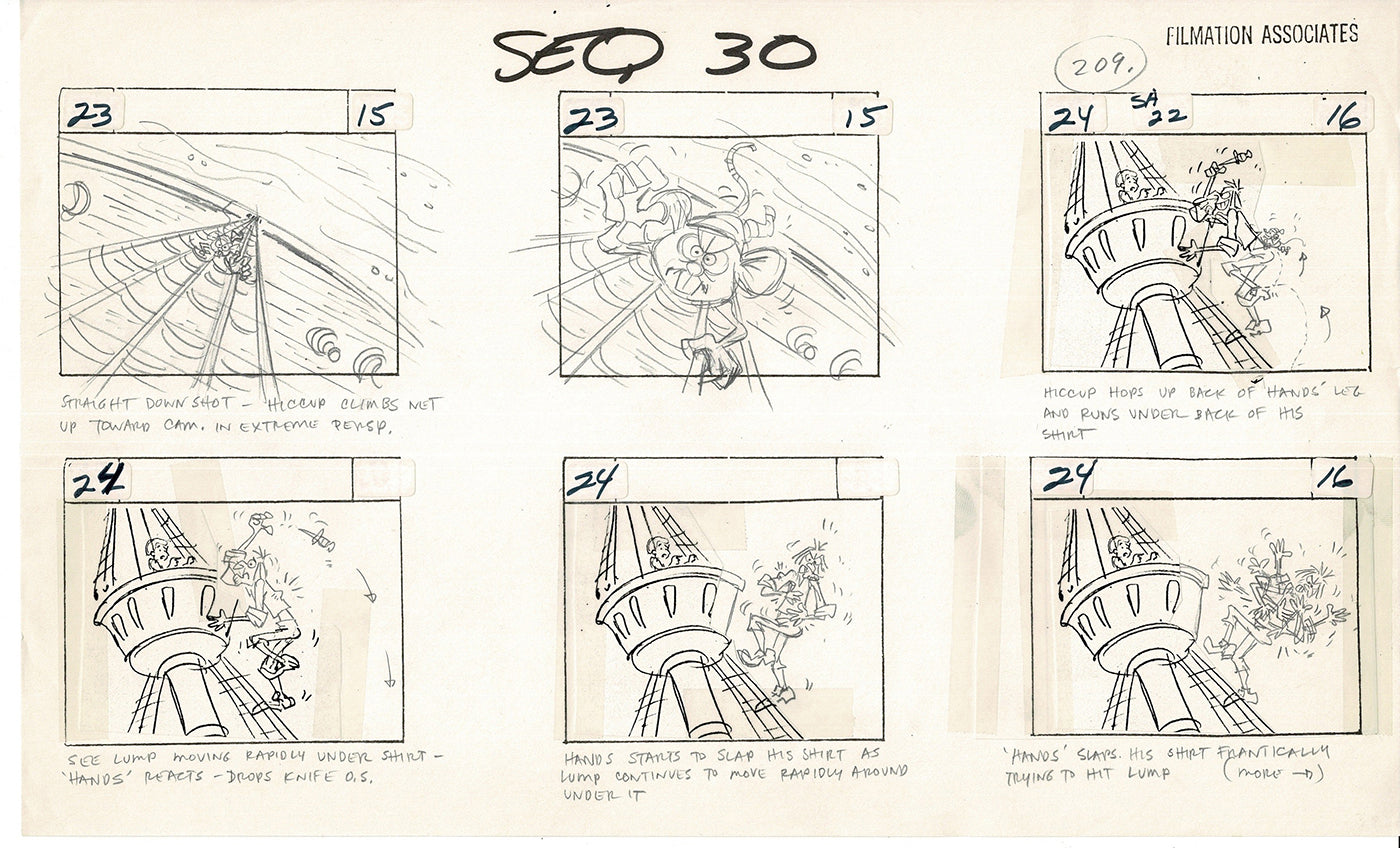 Treasure Island Storyboard Art Cartoon 2 Pages Stevenson Filmation WB 1973 D-31