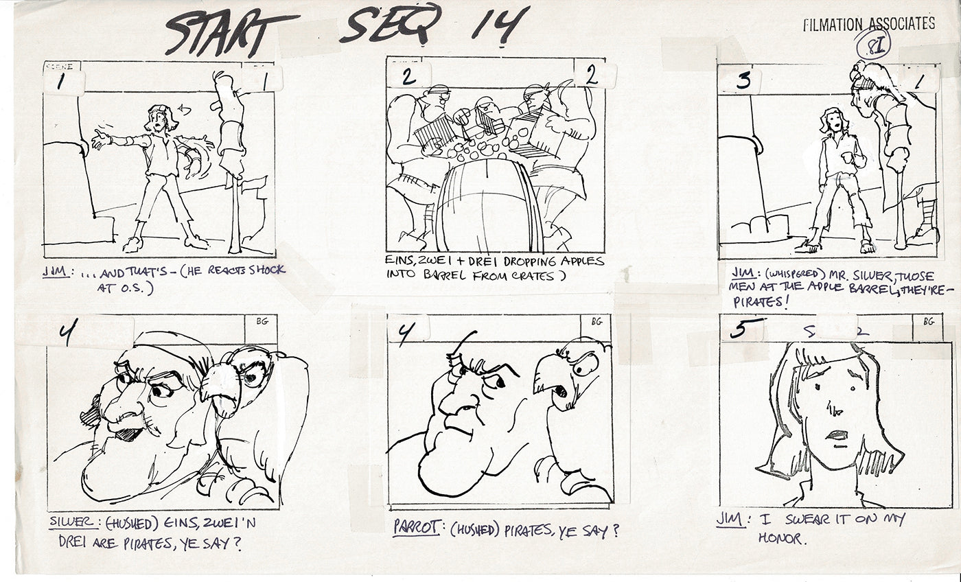 Treasure Island Storyboard Art Cartoon 2 Pages Stevenson Filmation WB 1973 B-33