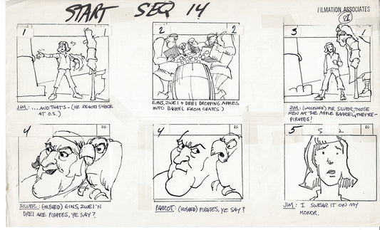 Treasure Island Storyboard Art Cartoon 2 Pages Stevenson Filmation WB 1973 B-33