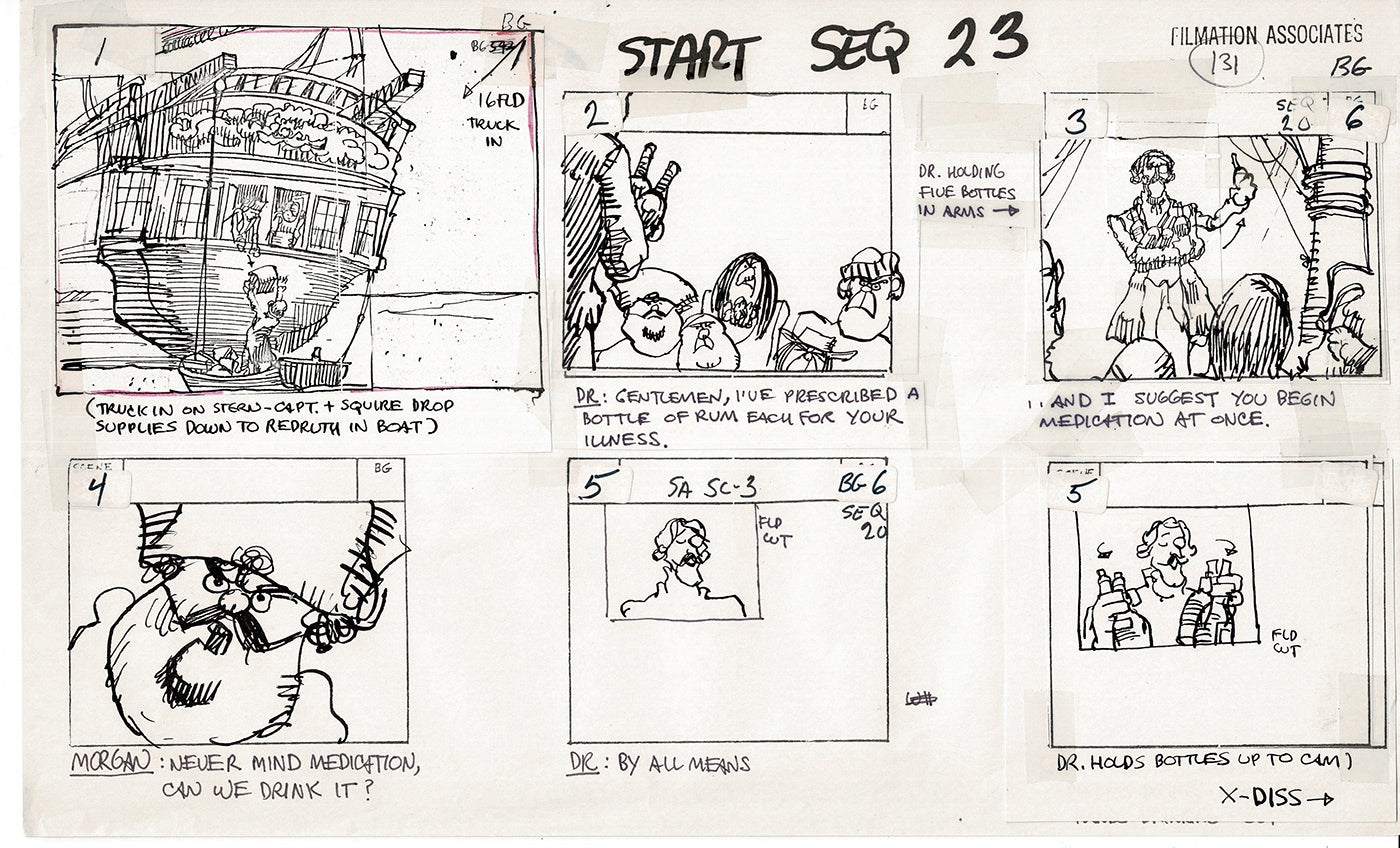Treasure Island Storyboard Art Cartoon 2 Pages Stevenson Filmation WB 1973 C-33