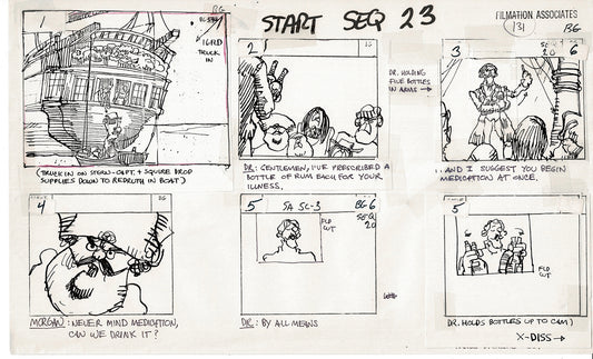 Treasure Island Storyboard Art Cartoon 2 Pages Stevenson Filmation WB 1973 C-33