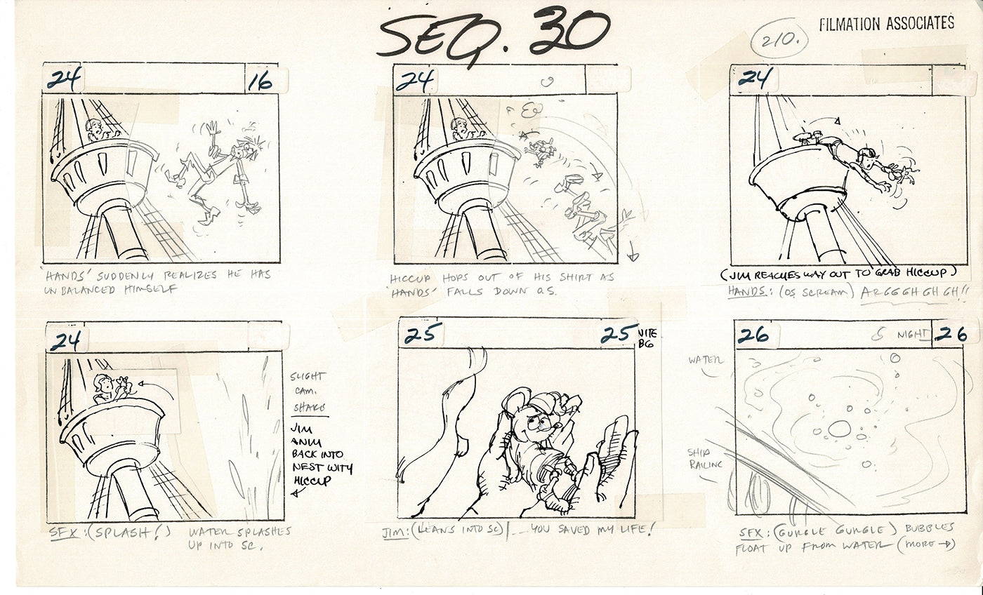 Treasure Island Storyboard Art Cartoon 2 Pages Stevenson Filmation WB 1973 D-33