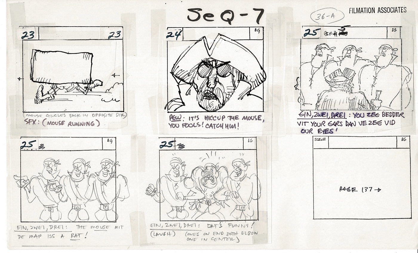 Treasure Island Storyboard Art Cartoon 2 Pages Stevenson Filmation WB 1973 A-33