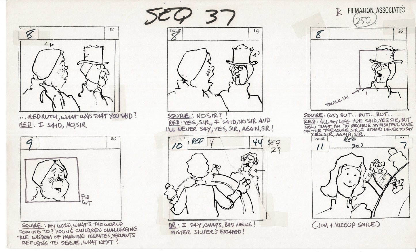 Treasure Island Storyboard Art Cartoon 2 Pages Stevenson Filmation WB 1973 E-33