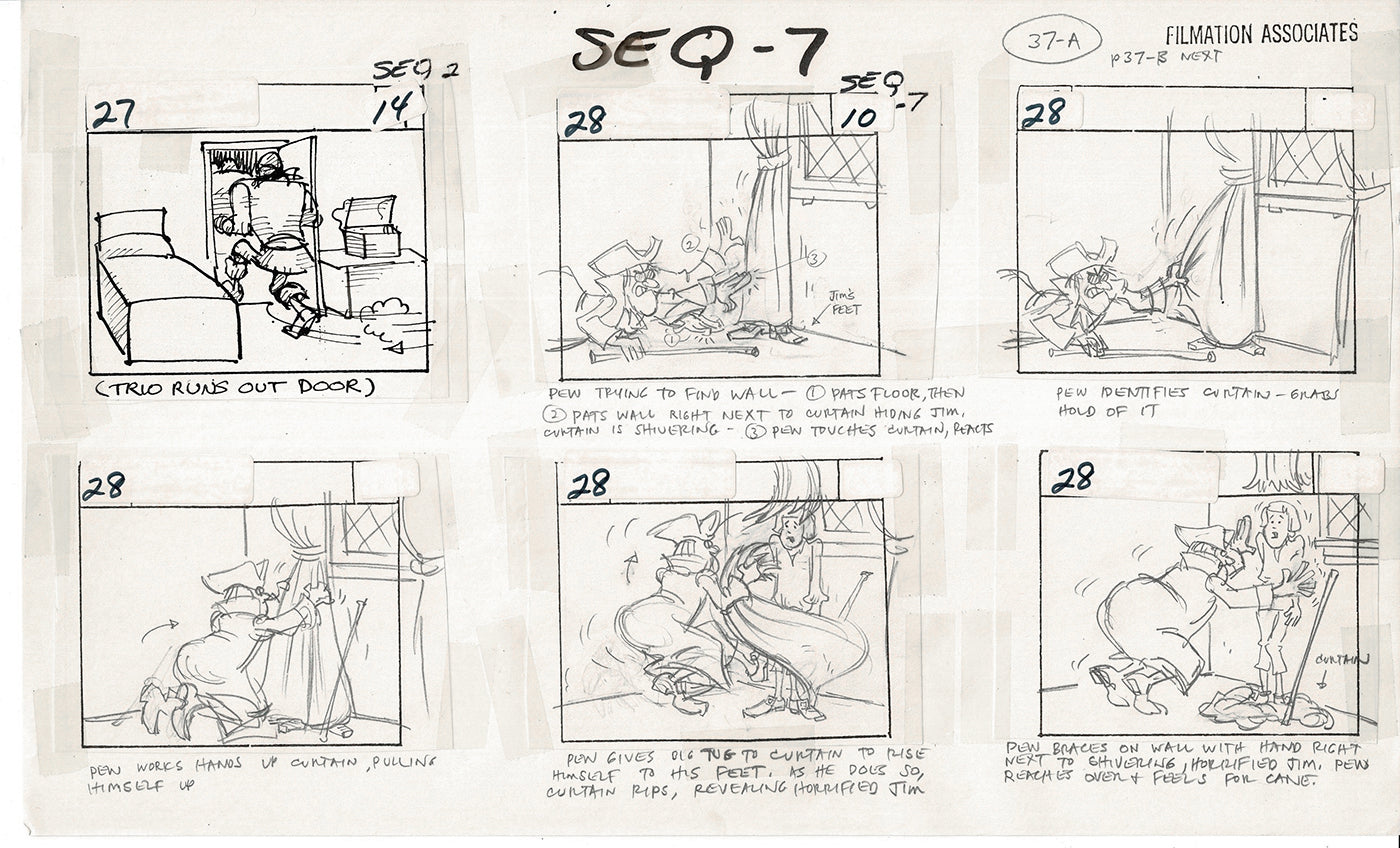 Treasure Island Storyboard Art Cartoon 2 Pages Stevenson Filmation WB 1973 A-35
