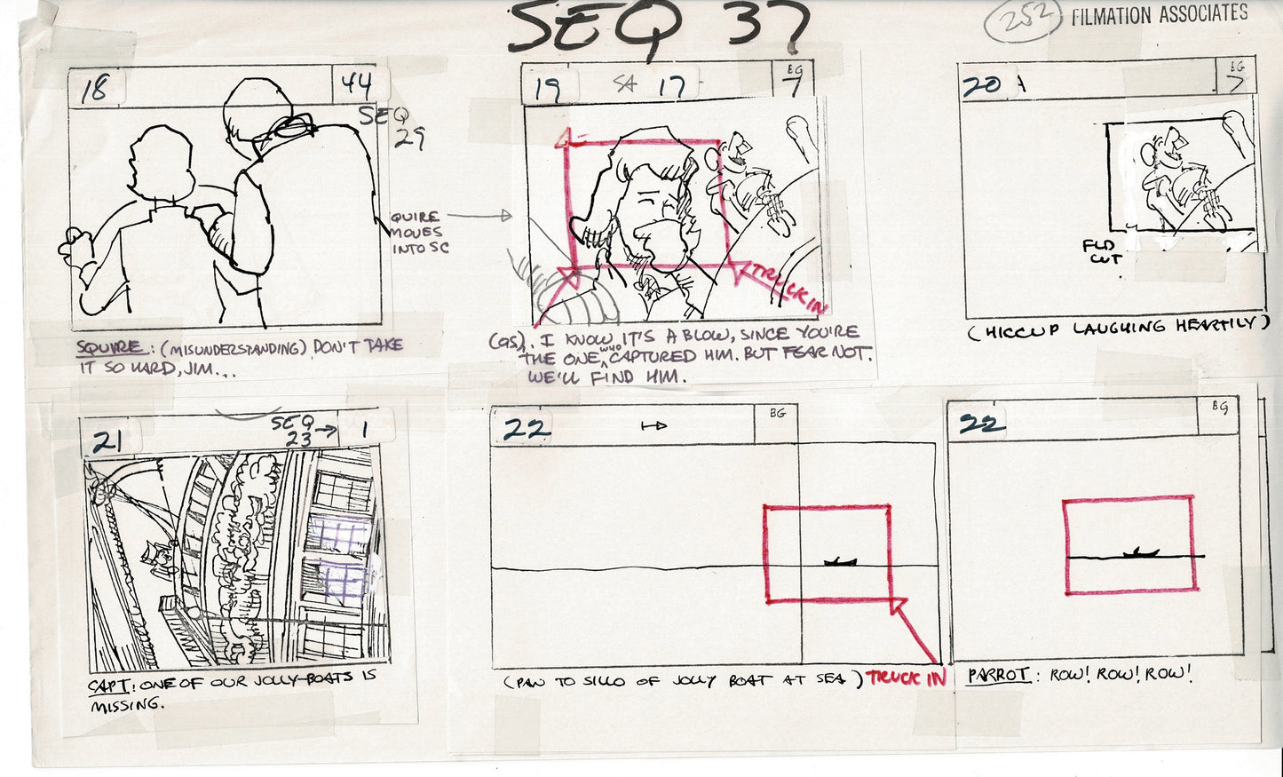 Treasure Island Storyboard Art Cartoon 2 Pages Stevenson Filmation WB 1973 E-35
