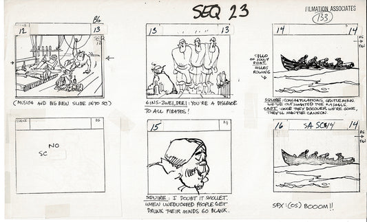 Treasure Island Storyboard Art Cartoon 2 Pages Stevenson Filmation WB 1973 C-35