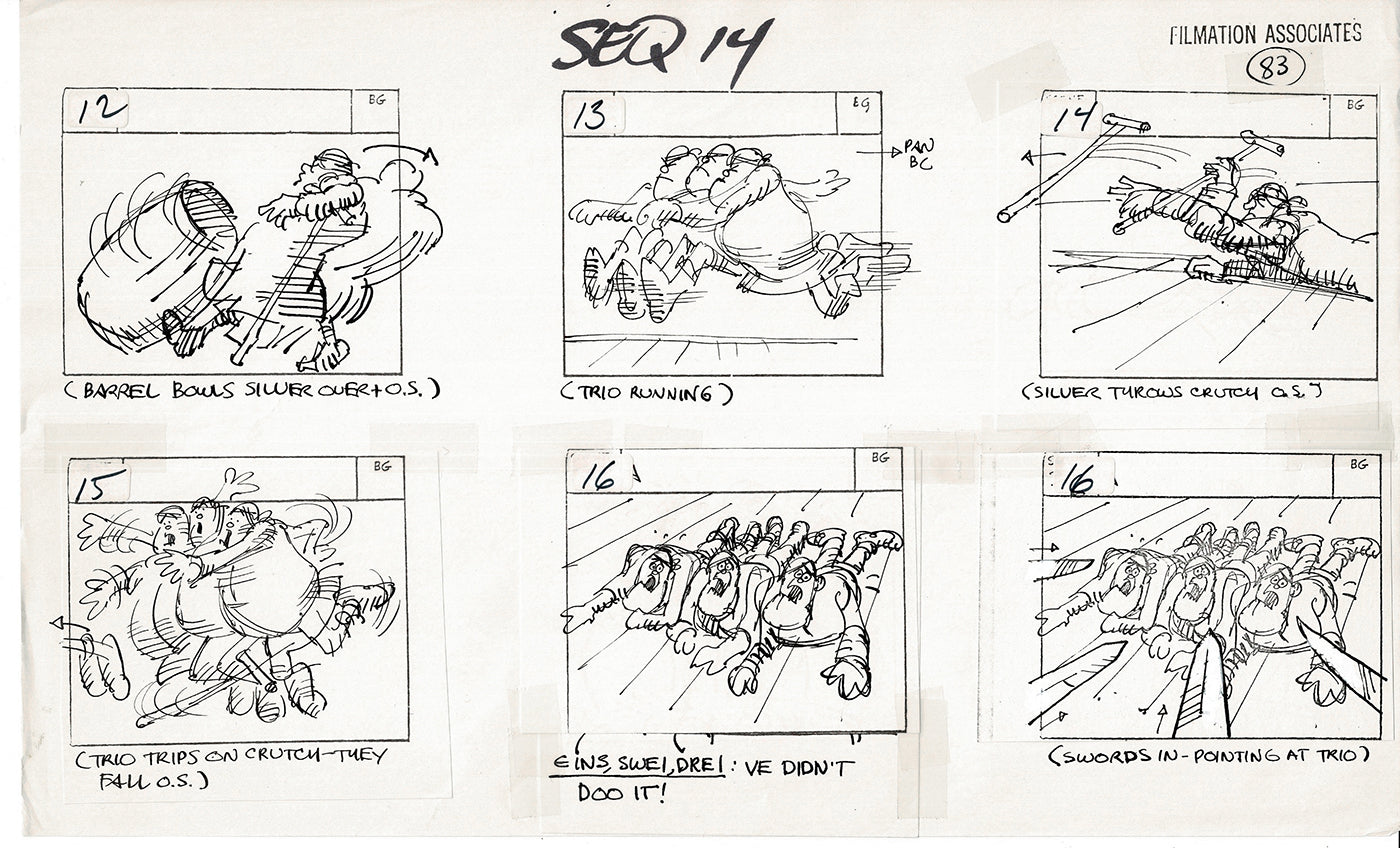 Treasure Island Storyboard Art Cartoon 2 Pages Stevenson Filmation WB 1973 B-35