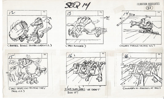 Treasure Island Storyboard Art Cartoon 2 Pages Stevenson Filmation WB 1973 B-35