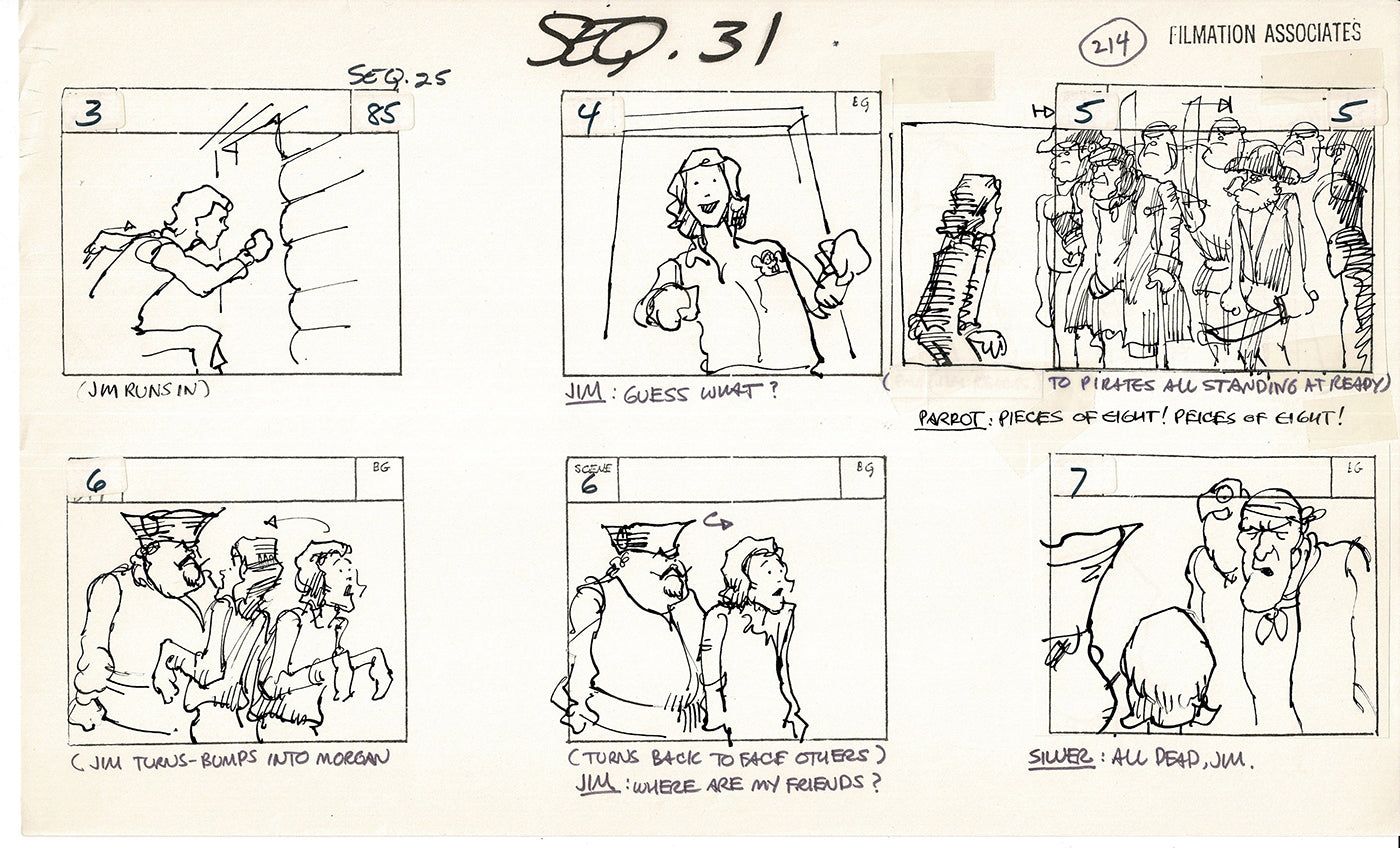 Treasure Island Storyboard Art Cartoon 2 Pages Stevenson Filmation WB 1973 D-35