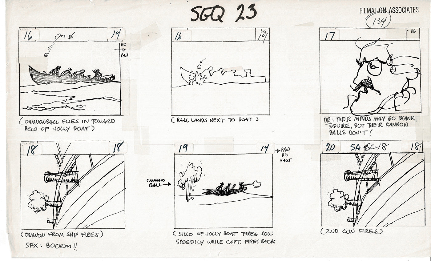 Treasure Island Storyboard Art Cartoon 2 Pages Stevenson Filmation WB 1973 C-35