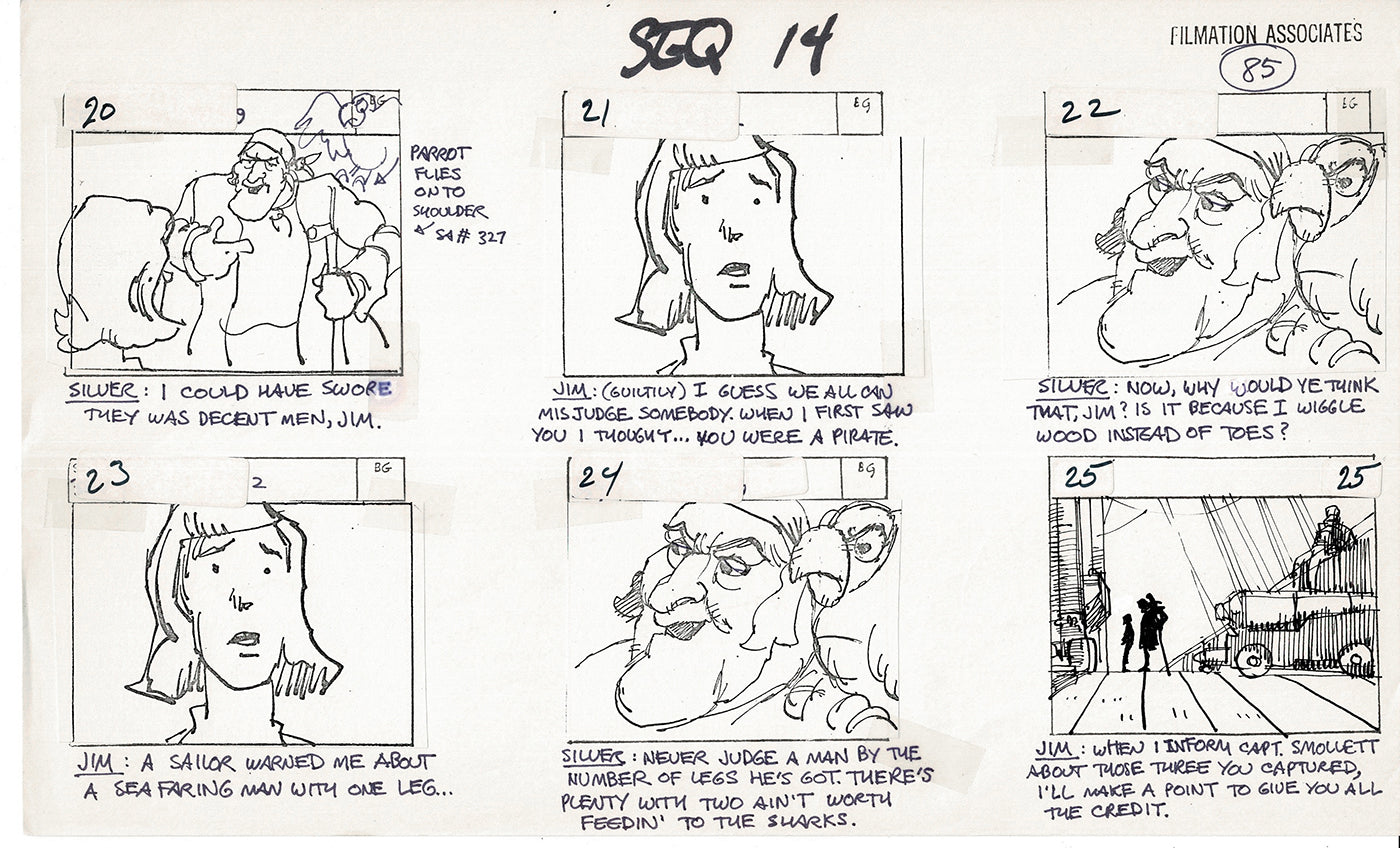 Treasure Island Storyboard Art Cartoon 2 Pages Stevenson Filmation WB 1973 B-37