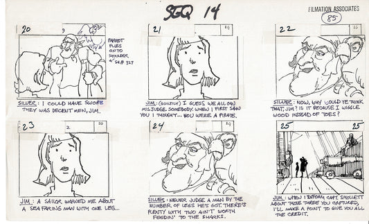 Treasure Island Storyboard Art Cartoon 2 Pages Stevenson Filmation WB 1973 B-37