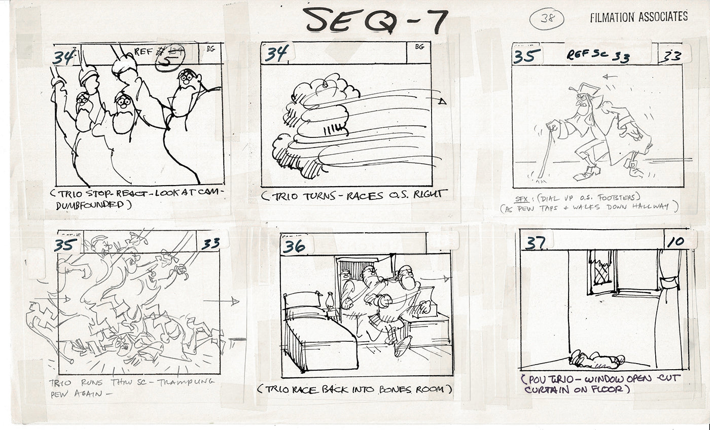 Treasure Island Storyboard Art Cartoon 2 Pages Stevenson Filmation WB 1973 A-37