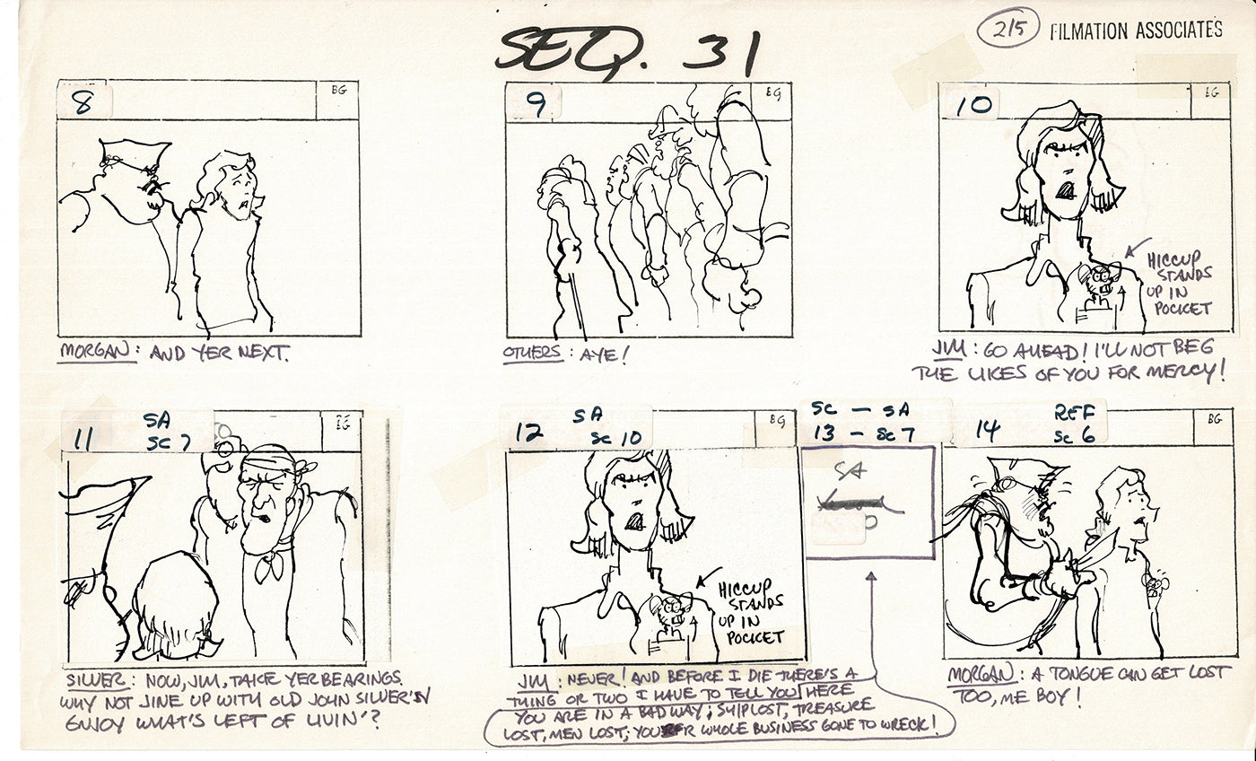 Treasure Island Storyboard Art Cartoon 2 Pages Stevenson Filmation WB 1973 D-37
