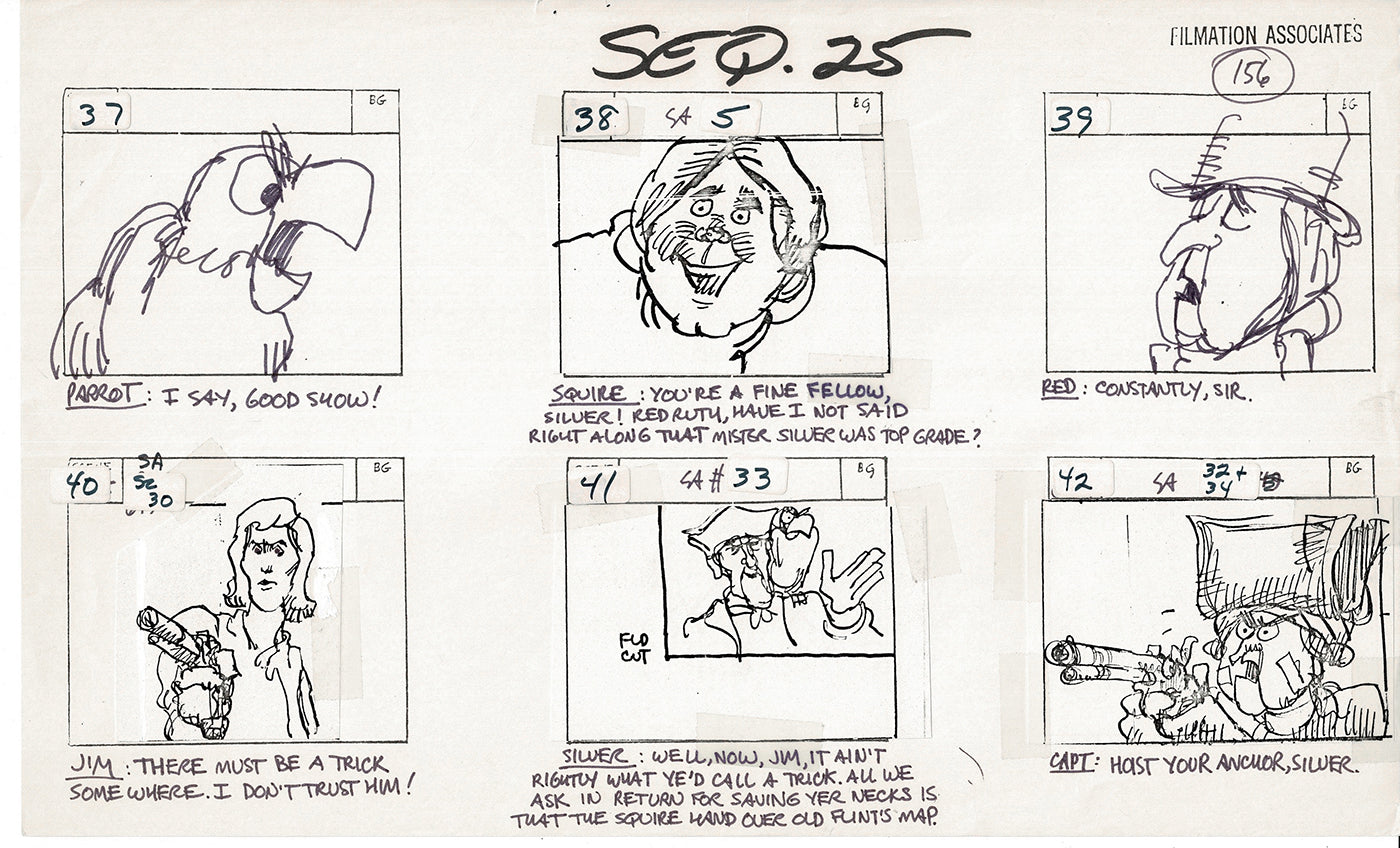 Treasure Island Storyboard Art Cartoon 2 Pages Stevenson Filmation WB 1973 C-37