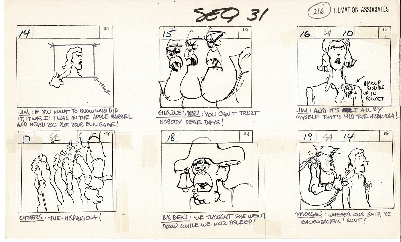 Treasure Island Storyboard Art Cartoon 2 Pages Stevenson Filmation WB 1973 D-37