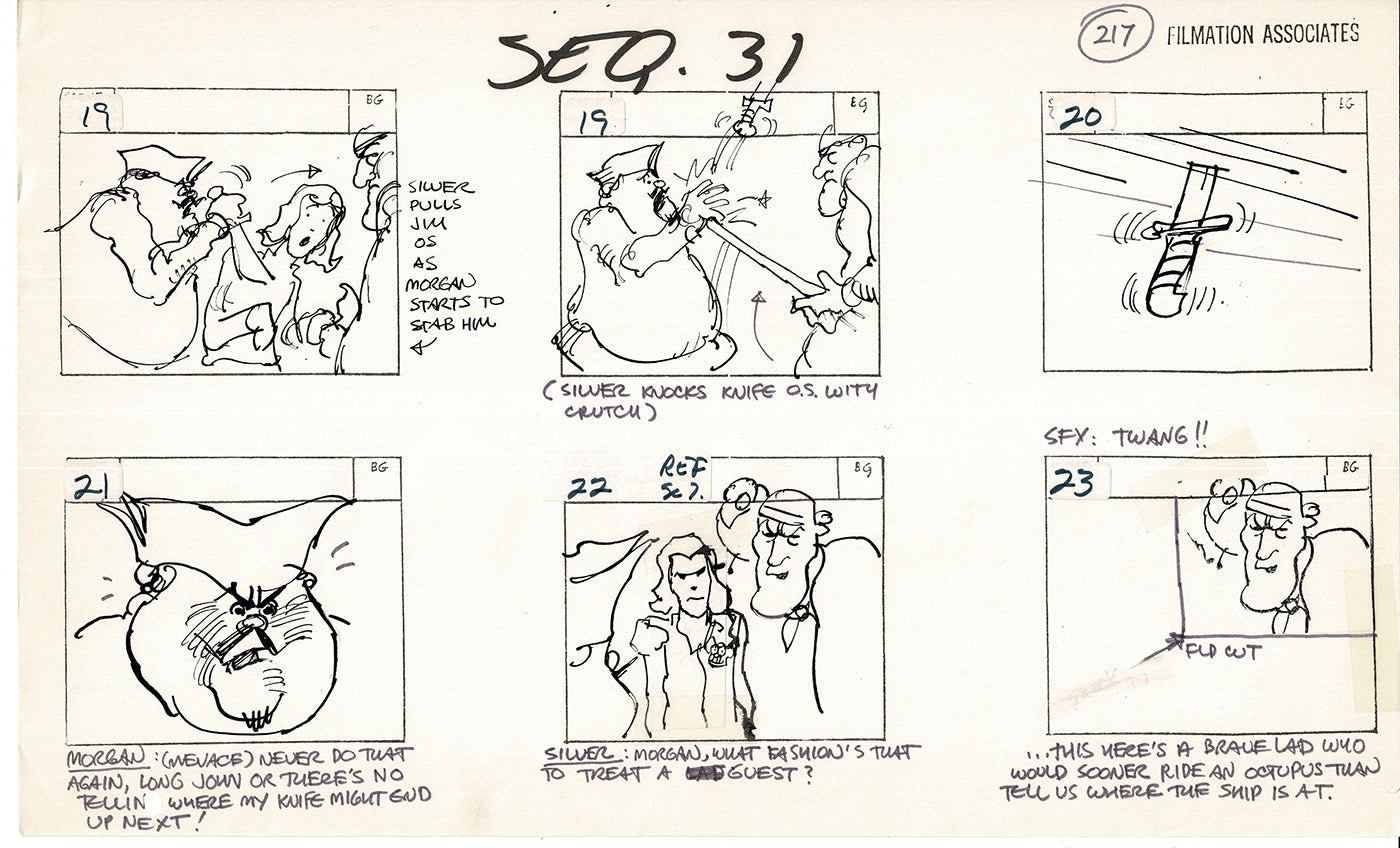 Treasure Island Storyboard Art Cartoon 2 Pages Stevenson Filmation WB 1973 D-39