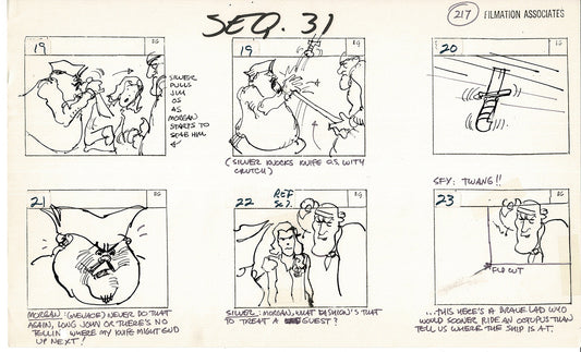 Treasure Island Storyboard Art Cartoon 2 Pages Stevenson Filmation WB 1973 D-39