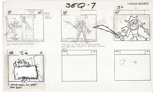 Treasure Island Storyboard Art Cartoon 2 Pages Stevenson Filmation WB 1973 A-39