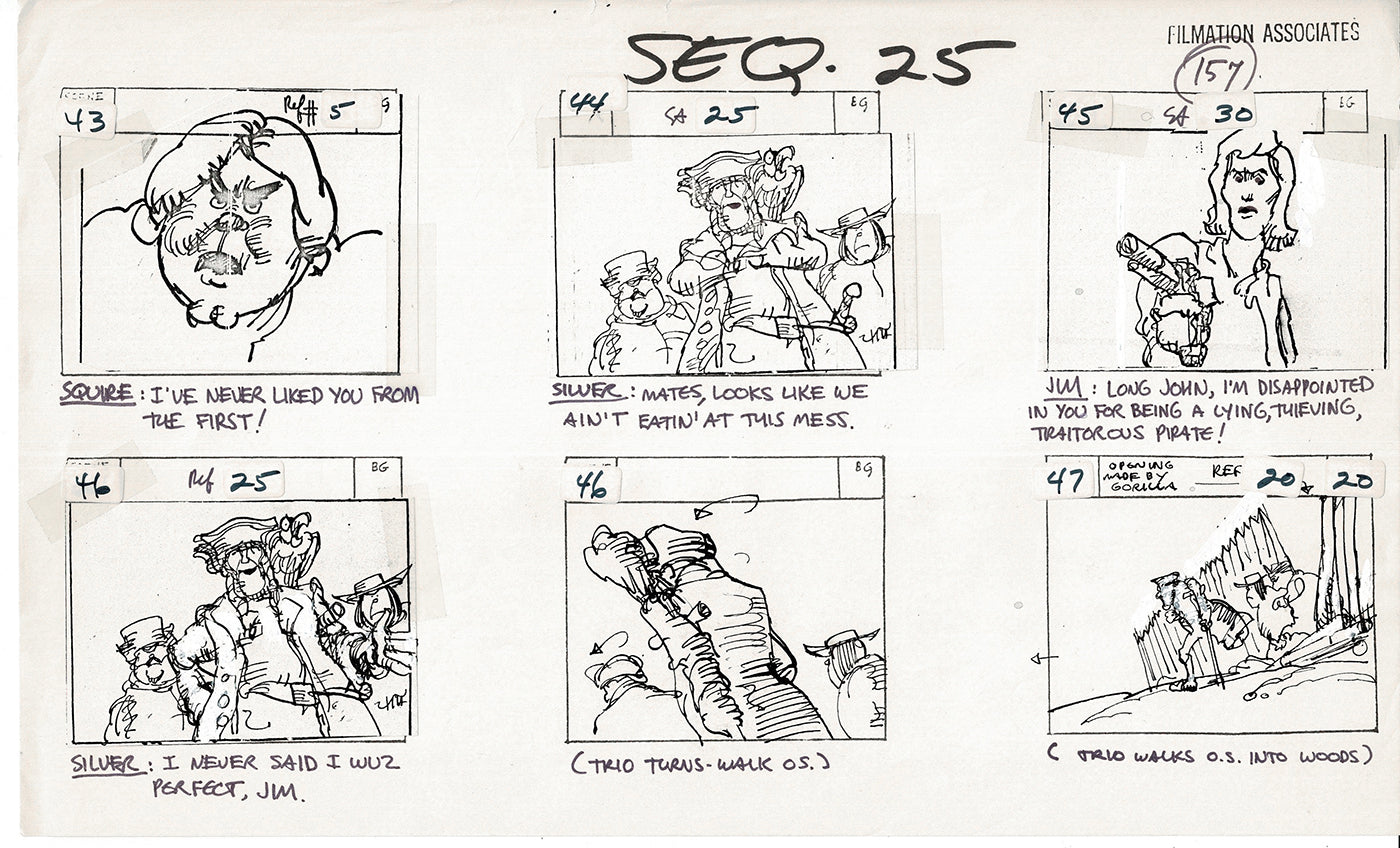 Treasure Island Storyboard Art Cartoon 2 Pages Stevenson Filmation WB 1973 C-39