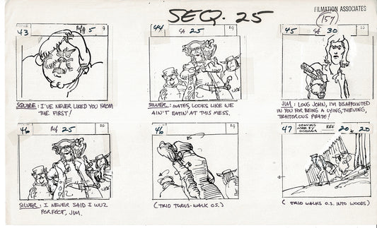 Treasure Island Storyboard Art Cartoon 2 Pages Stevenson Filmation WB 1973 C-39