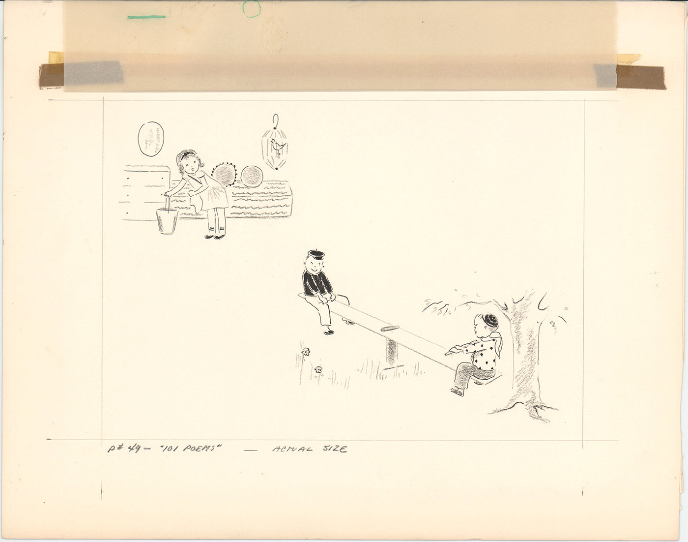 Illustration Book Page Original Drawing by Lowenheim c1978 Samuel Lowe T037