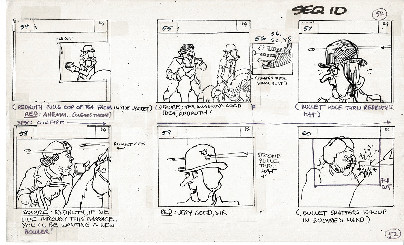 Treasure Island Storyboard Art Cartoon 2 Pages Stevenson Filmation WB 1973 B-03
