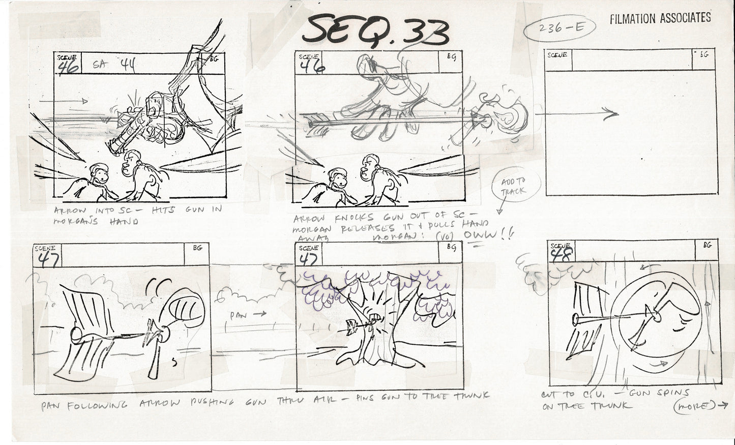 Treasure Island Storyboard Art Cartoon 2 Pages Stevenson Filmation WB 1973 E-03